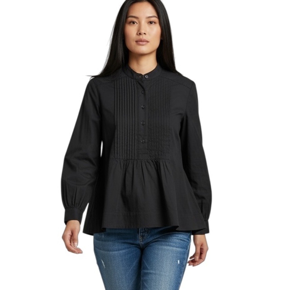 Joie Caviar Webb Pintuck Cotton Blouse 21-3-004330-TP04831 XXS